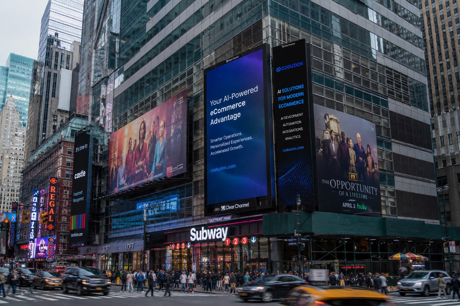 Coduzion eCommerce brand billboards in Times Square