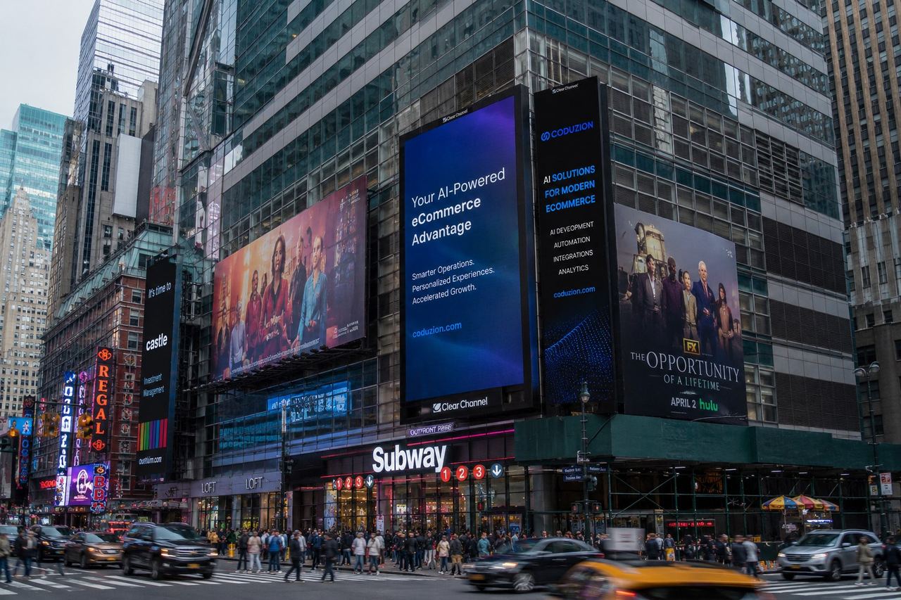 Coduzion eCommerce brand billboards in Times Square