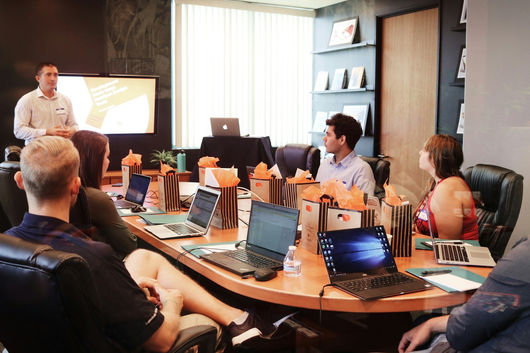 A team reviewing work together